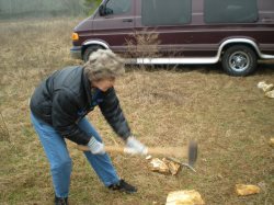 Breaking up a large specimen.